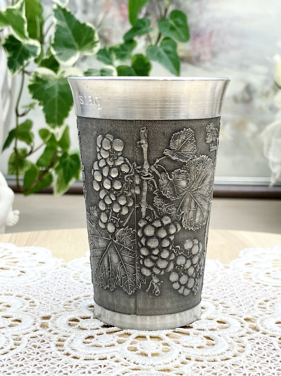 Колекційний олов'яний келих, харчове олово, Німеччина, 150 мл, виноград, виноробство