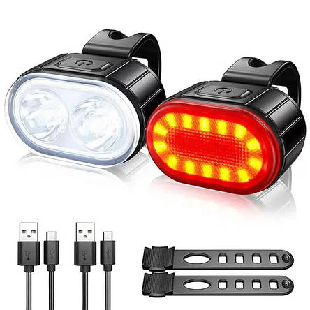 Велокомплект ліхтарів ZH-078-2LED ліхтар + STOP-14SMD, waterproof, Li-Ion акум, ЗУ Type-C, фото 1
