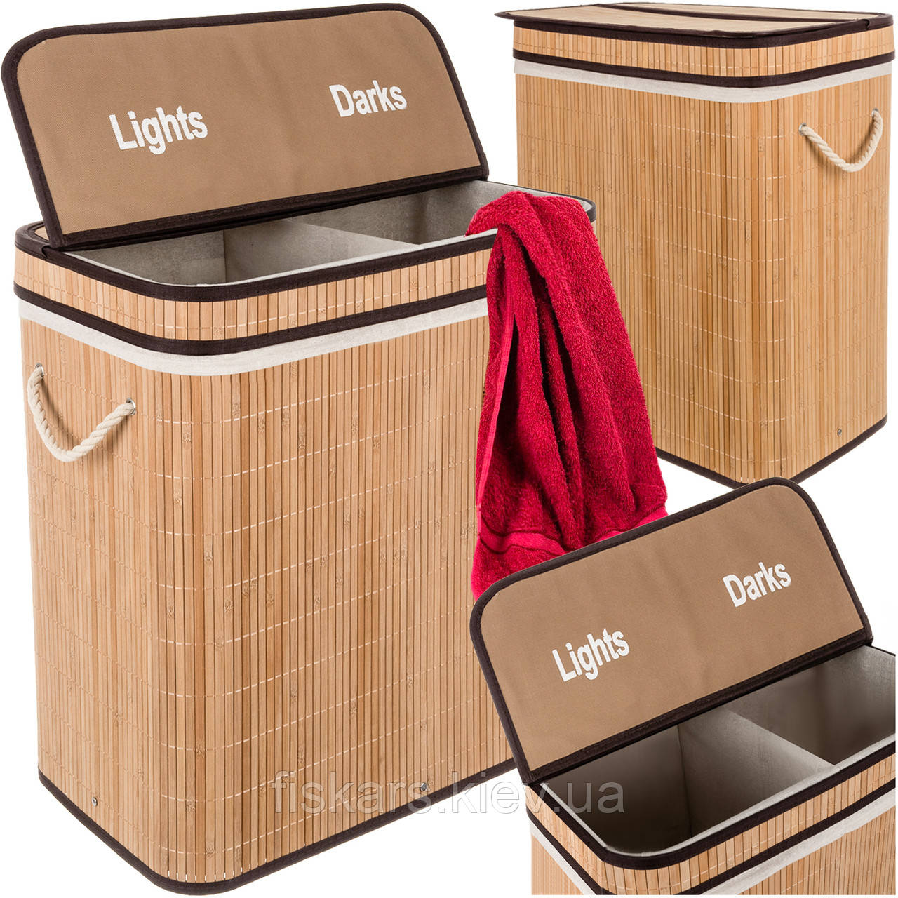 Великий бамбуковий кошик для білизни з двома відділеннями 100 л Ruhhy (24269)