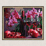 Картина за номерами Натюрморт. Гранатове вино та орхідеї 30*40 см Ідейка KHO 5696, фото 5