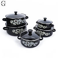 Набір емальованих каструль 5 штук зі скляною кришкою Benson BN-079 чорний