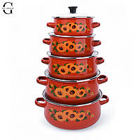 Набір емальованих каструль 5 штук зі скляною кришкою Benson BN-079