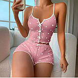 Еластична жіноча піжама – комплект для дому з топом і шортами, приємна до тіла тканина, подарунок для жінки, фото 2