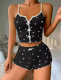 Еластична жіноча піжама – комплект для дому з топом і шортами, приємна до тіла тканина, подарунок для жінки, фото 3