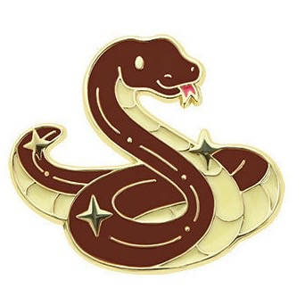 Брошка значок кліпса металева на золотистій основі змія покрита кольоровою емаллю розмір виробу 25х30 мм, фото 1