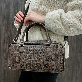 Сумка жіноча "Бріджит" натуральна шкіра,коричнева, тиснення під крокодила