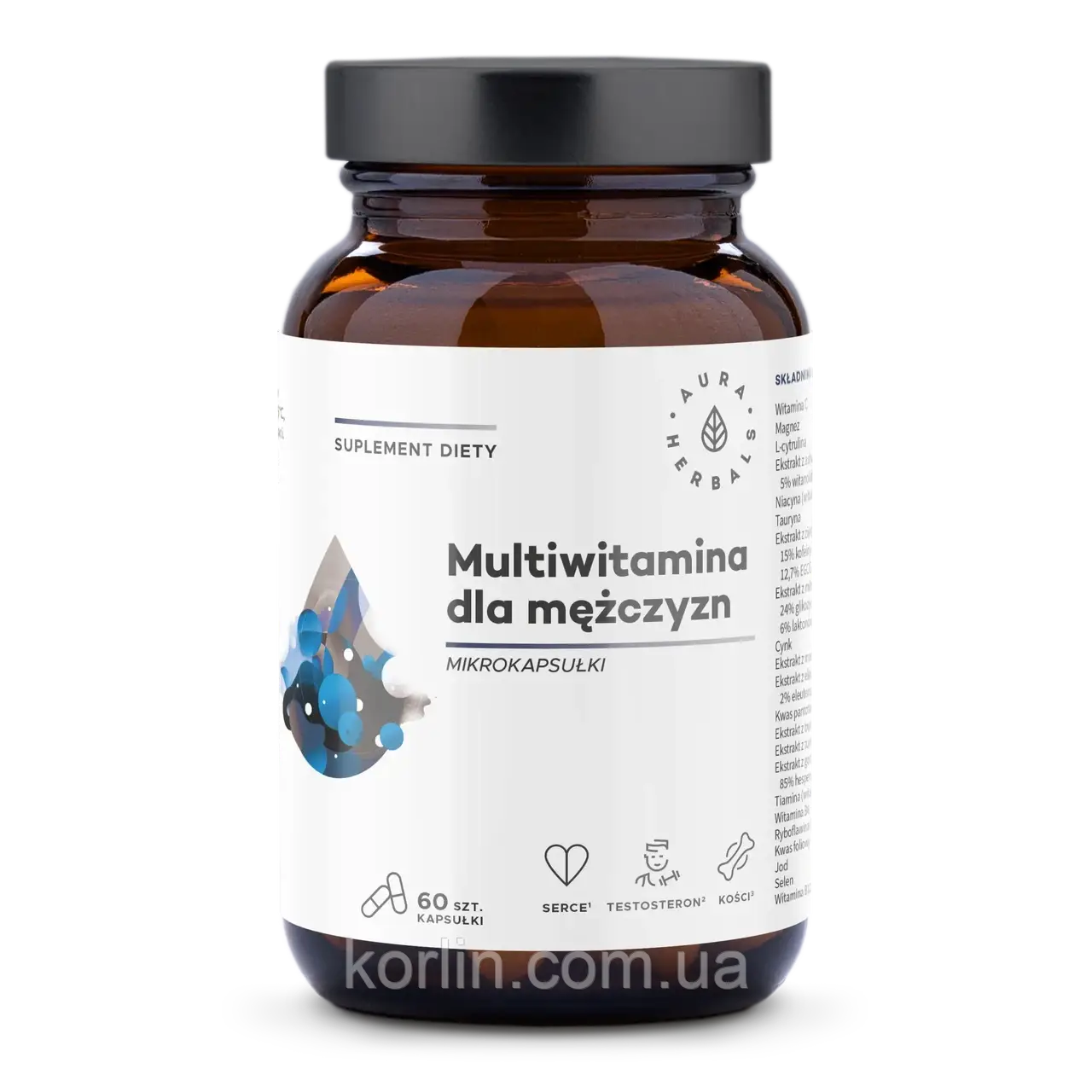 Мультивітаміни для чоловіків 60 кап Aura Herbals Multivitamin for Men Доставка з ЄС