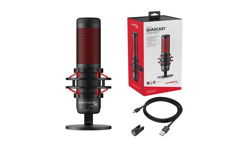 Мікрофон геймінговий HyperX QuadCast, Omni/Uni/Bi, USB-A, 3м, RGB, чорний, фото 1