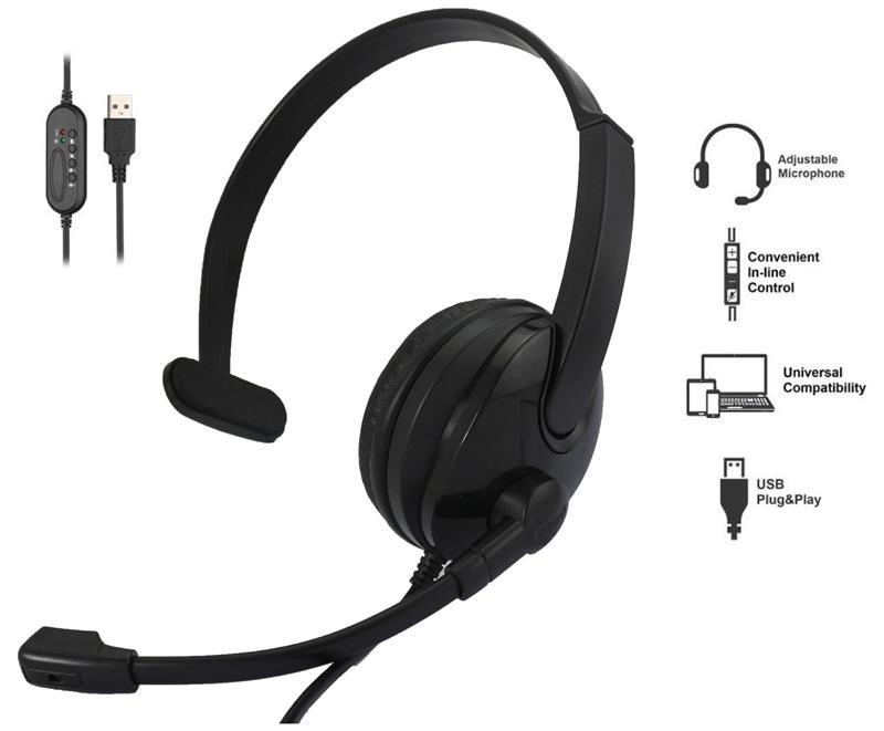 Гарнітура ПК моно On-ear 2E CH12 USB, omni-mic, 2м, чорний, фото 1