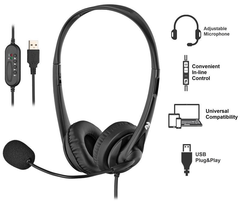Гарнітура ПК стерео On-ear 2E CH11 USB, omni-mic, 2м, чорний, фото 1