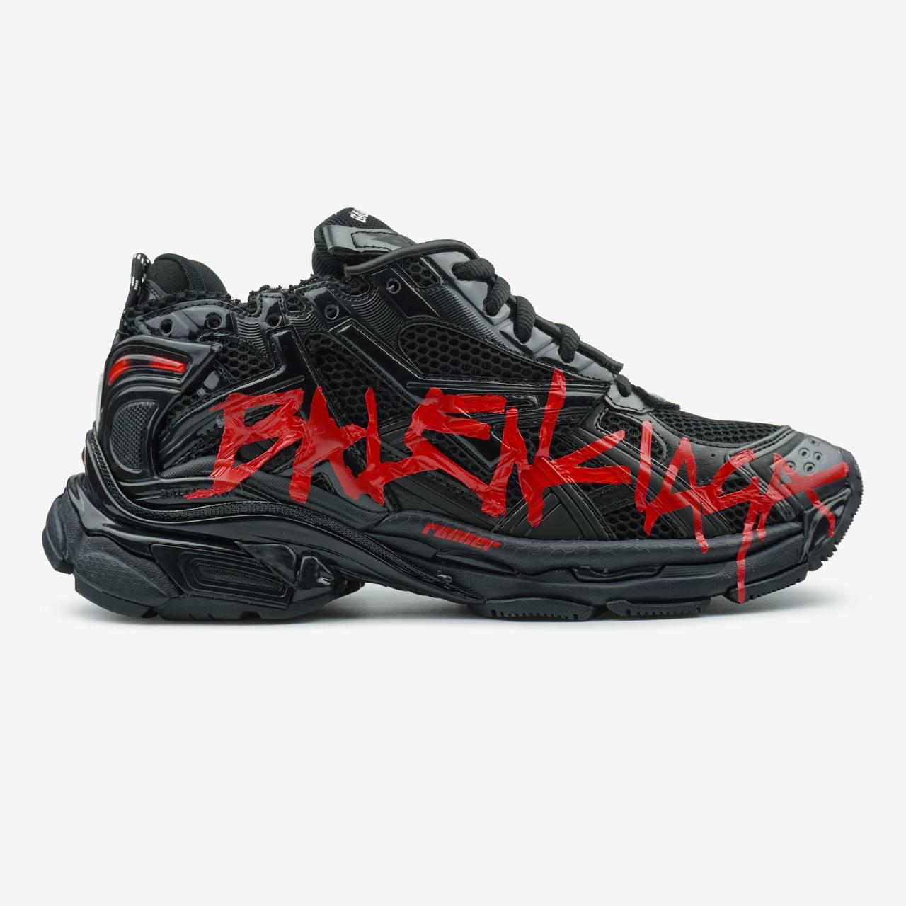 Кросівки чоловічі чорні Balenciaga Trainer Runner Graffiti Sneaker in Black Red (18208)
