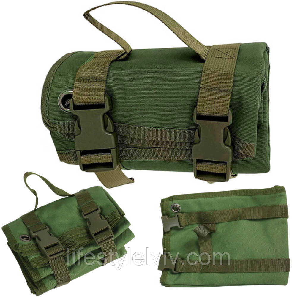 Тактичний килим складний 200х70 см із системою Molle, Олива / Килимок для ЗСУ / Армійський килимок для стрільби, фото 1