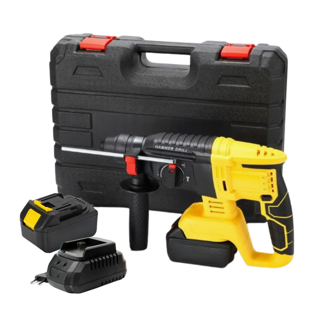 Перфоратор бездротовий для роботи по бетону дереву металу з 2 акумуляторами 21V портативний в кейсі, фото 1