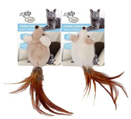 Іграшка для котів Миша з пір'ям та м'ятою, AFP 2374, 22 x 5.5 x 4.5 cm, кольори в асортименті