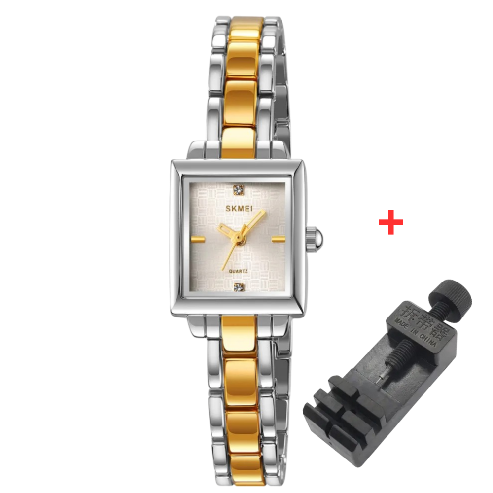 Skmei 2315TGD Silver-Gold Сріблястий жіночий годинник прямокутної форми з металевим браслетом