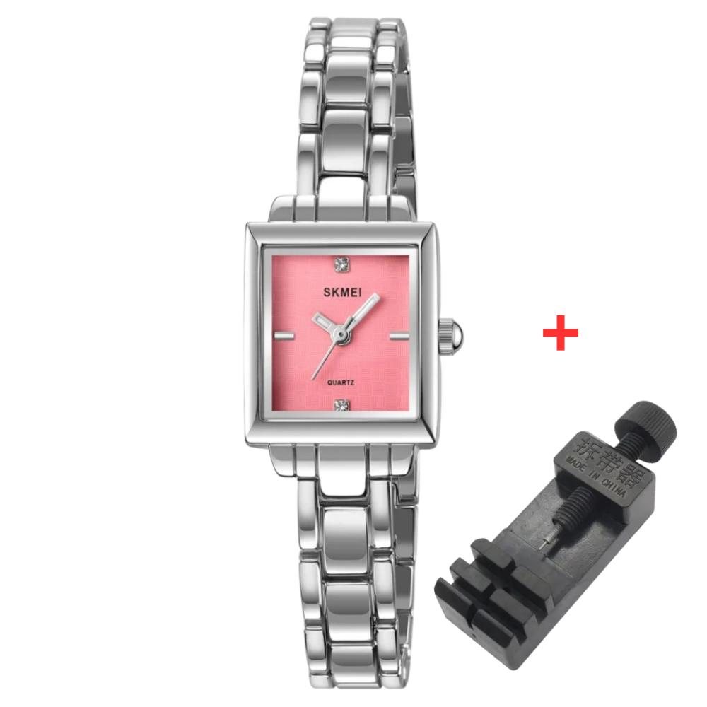 Skmei 2315SIPK Silver-Pink Сріблястий жіночий годинник прямокутної форми з металевим браслетом