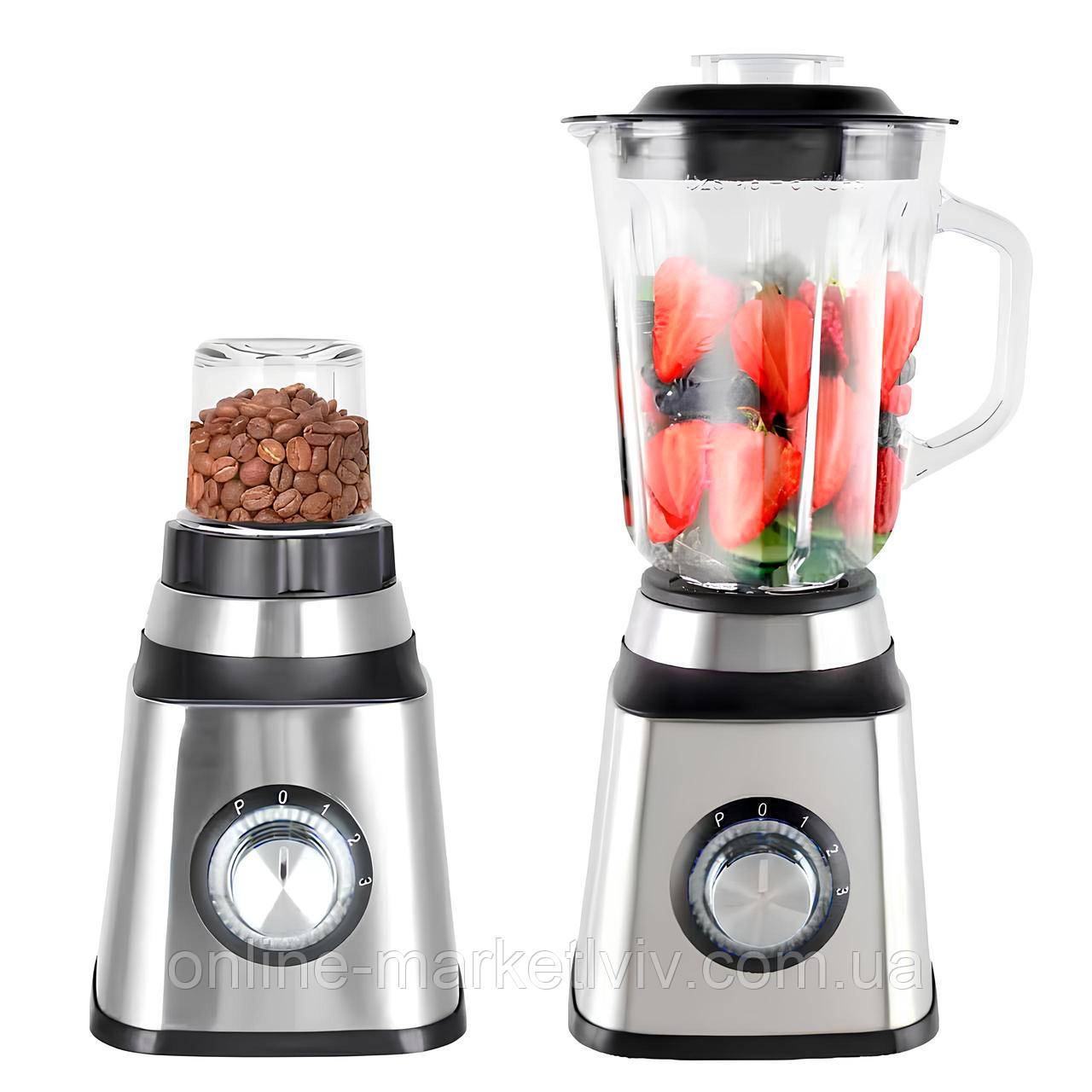 Стаціонарний блендер з кавомолкою 1,5л, від мережі, ZP-068 / Блендер подрібнювач / Блендер з чашею, фото 1