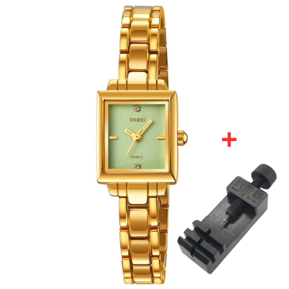 Skmei 2315GD Gold Сріблястий жіночий годинник прямокутної форми з металевим браслетом