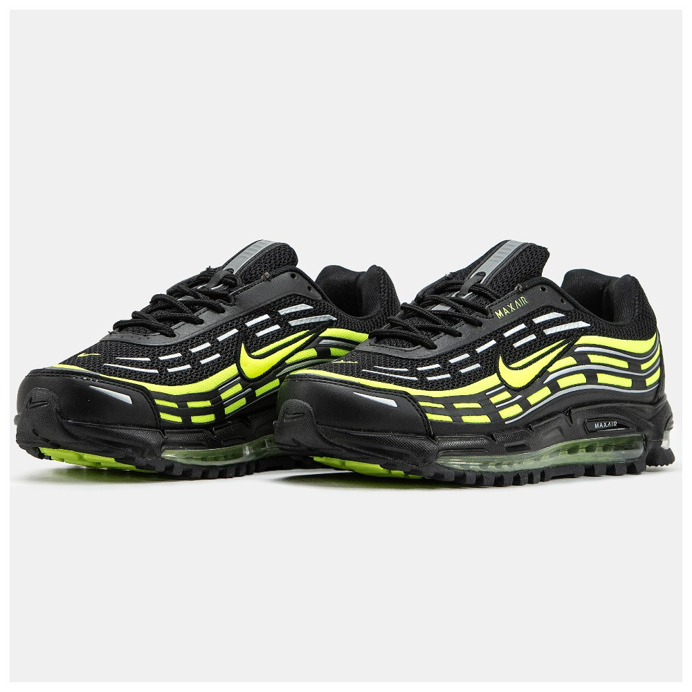 Чоловічі кросівки Nike Air Max TL 2.5 Black Green Yellow, чорні шкіряні кросівки найк аір макс тл 2.5