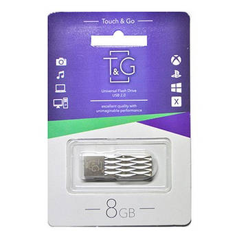 Флешнакопичувач USB 8GB T&G 103 Metal Silver (TG103-8G), компактний металевий корпус.