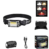 Налобний ліхтарик Police PL-131 (жовтий+білий+червоний) акумуляторний з магнітом Type-C Black (7_01536), фото 2