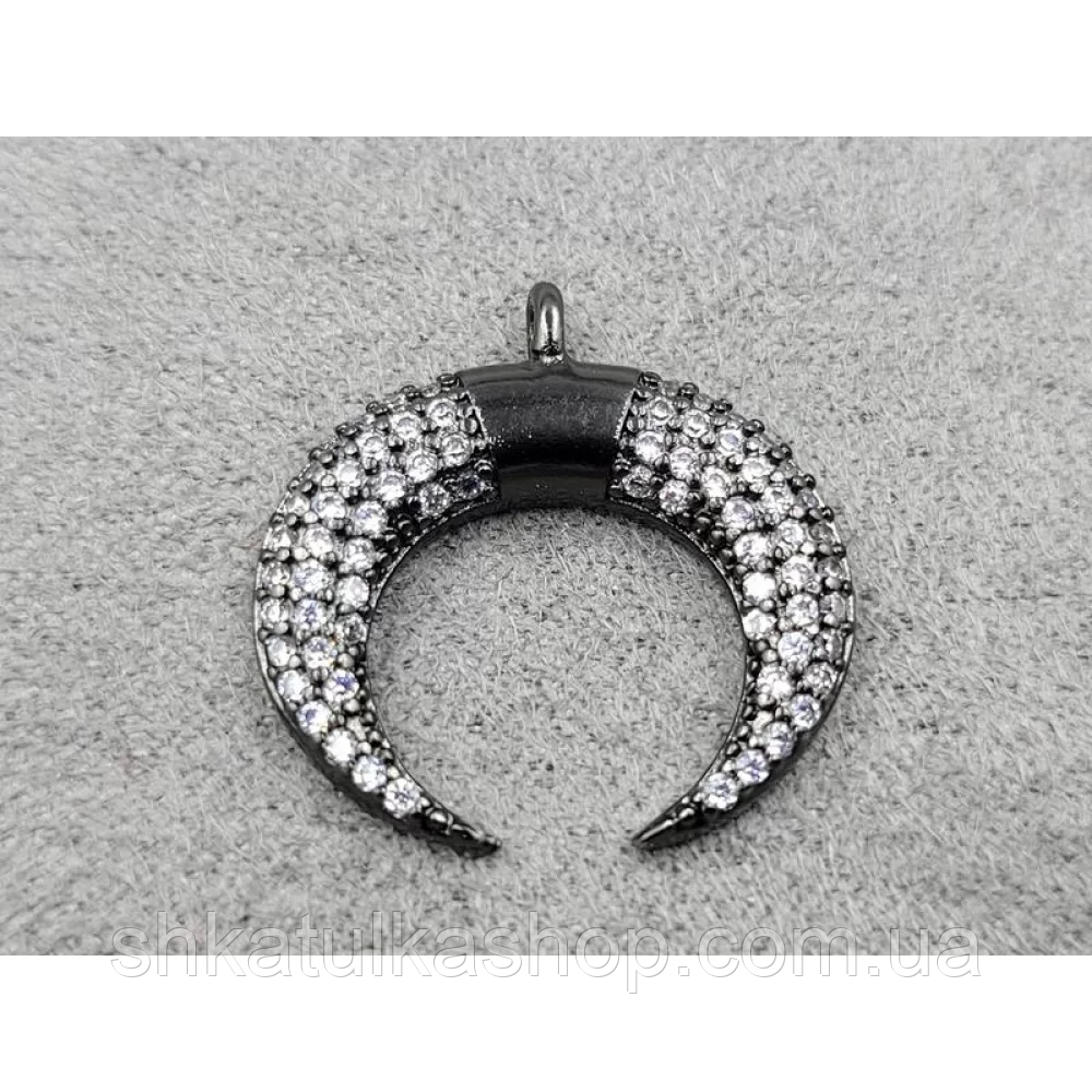 Підвіска для біжутерії 20мм колір чорний з білими стразами (гіпоалергенний сплав), фото 1