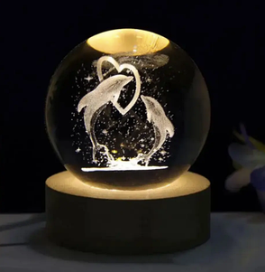 Декоративний 3D-нічник кришталева куля "Два дельфіни" з Led підсвічуванням на 60мм, прозорий, фото 4