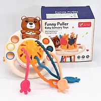 Развивающая сенсорная игрушка-погремушка Монтессори НЛО с мишкой Логическая погремушка