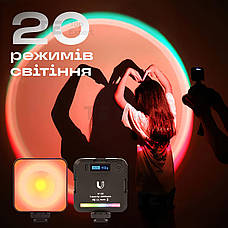 Портативне відеосвітло RGB кольорова LED панель для фото та відеозйомки лампа з ефектом заходу сонця для селфі, фото 6