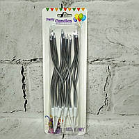 Свічки для торта Завитки перламутр 12 шт 13 см Срібло 31284-2