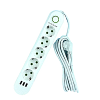 Подовжувач на 5 розеток + 3USB White, 2м