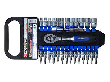 Набір головок і біт з тріскачкою 28пр. 1/4'' (4-14мм; Torx:T10-T30; Hex:3-6мм; Slotted:SL4.5-SL7; Philips: PH1-PH2)