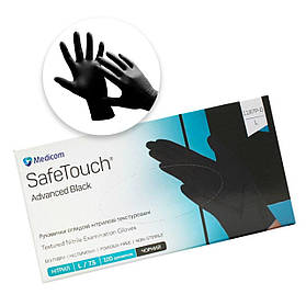Рукавички нітрилові текстуровані Medicom SafeTouch Advanced Black (чорні) L-size, 100шт./уп. -  1187P-D