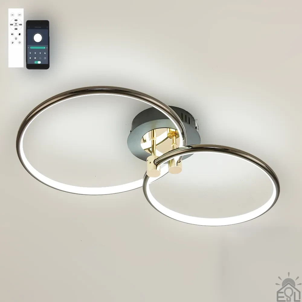 Світлодіодна люстра Esllse LUNE 48W 2R APP BLACK/GOLD/WHITE LED 600х350х110мм керована з пультом і додатком для смартфону