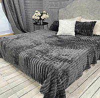 Плед покривало Шарпей Королівський широка смуга Євро розмір 200х220 см. колір Графітовий + Подарункова фірменна сумка