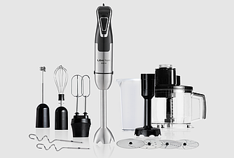 Блендер заглибний Liberton ручний 1200 Вт з чашею та насадками