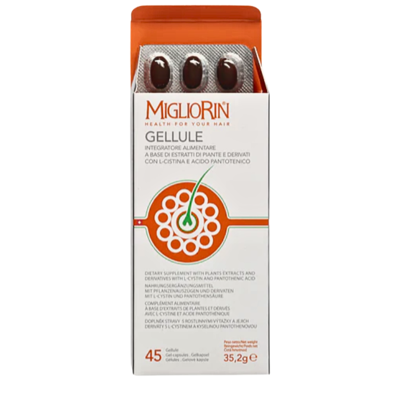 Вітаміни для волосся і нігтів Migliorin Вівасан, швейцарський комплекс для зміцнення волосся, 45 капсул, фото 1