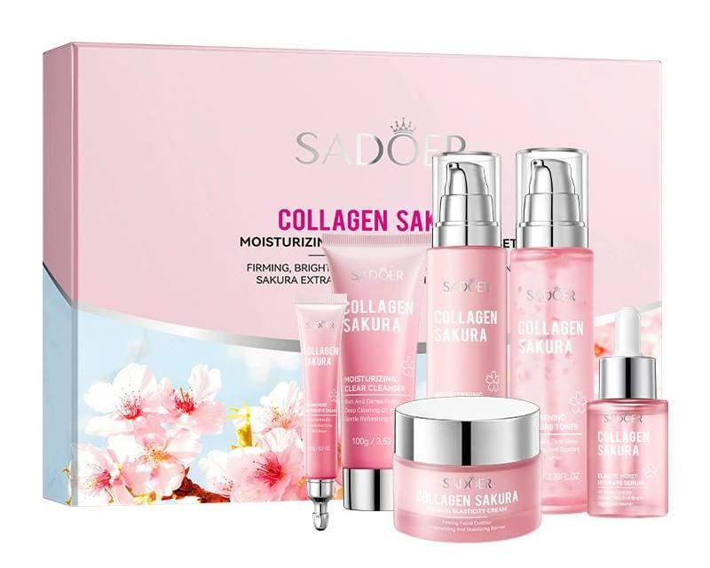 Подарунковий набір по догляду за обличчям 6 в 1 Sadoer Collagen Sakura