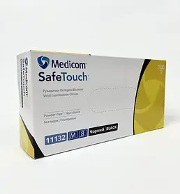 Вінілові оглядові рукавички Medicom SafeTouch (чорні) М-size, 100шт./уп. - 11132-В