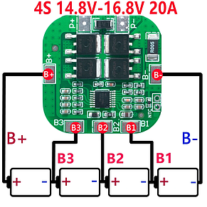 Плата захисту для 4 акумуляторів LI-ION, 20 А/ 14.8V, фото 3