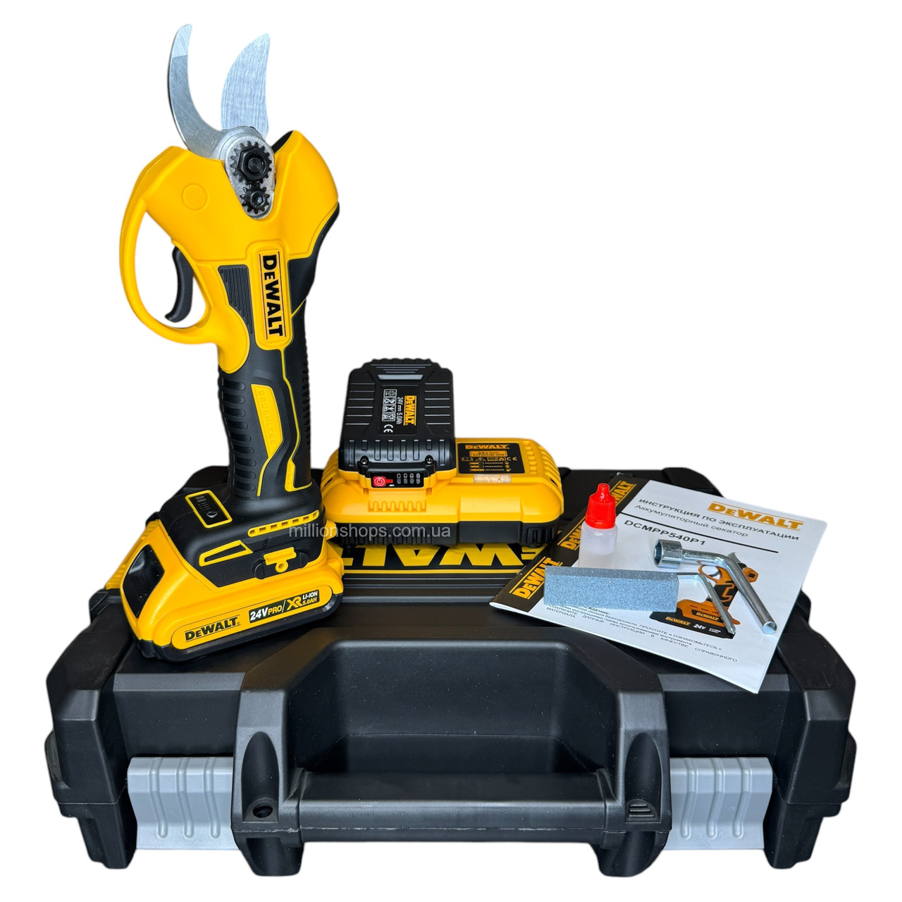 Акумуляторний секатор DeWalt DCMPP540P1 (24V, 5AH), АКБ секатор Деволт. Електросекатор