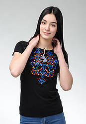 Оригінальна чорна жіноча вишита футболка під джинси на короткий рукав «Елегія»