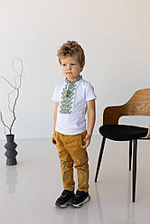 Вишита футболка для хлопчика з коротким рукавом Дем'янчик (зелена вишивка)