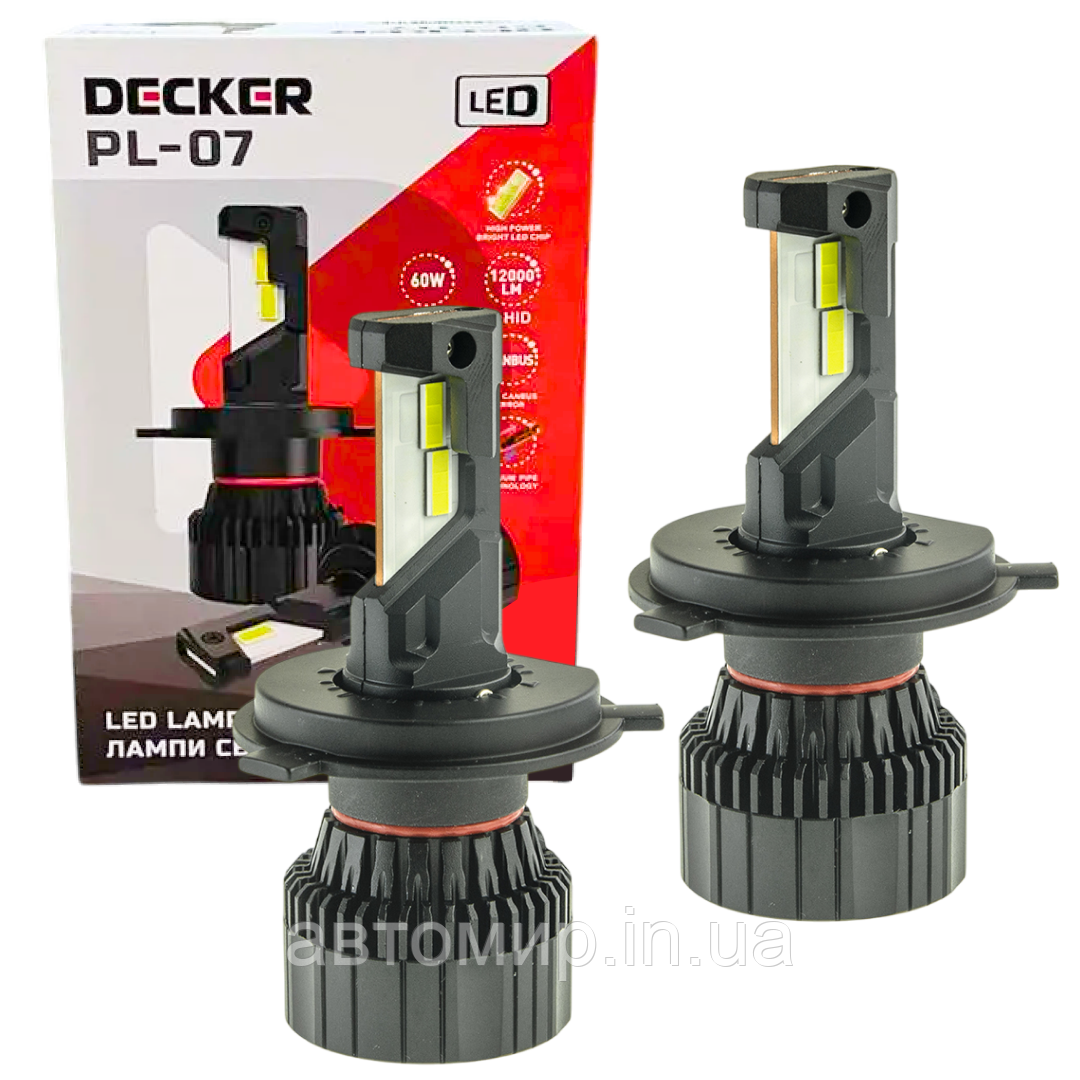 Автомобільні світлодіодні LED лампи у фару головного світла Decker LED H4 6000K 12000Lm PL-07 9-32V 60W