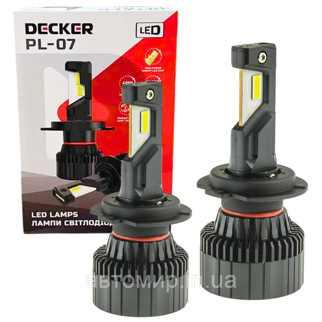 Автомобільні світлодіодні LED лампи у фару головного світла Decker LED H7 6000K 12000Lm PL-07 9-32V 60W
