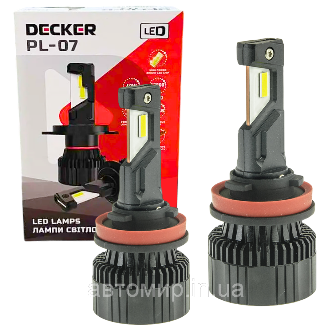 Автомобільні світлодіодні LED лампи у фару головного світла Decker LED H11 6000K 12000Lm PL-07 9-32V 60W