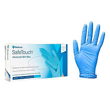 Рукавички оглядові нітрилові текстуровані Medicom SafeTouch Advanced Slim Blue (без пудри, сині) М-size, 100шт./уп.- 1175Р-С