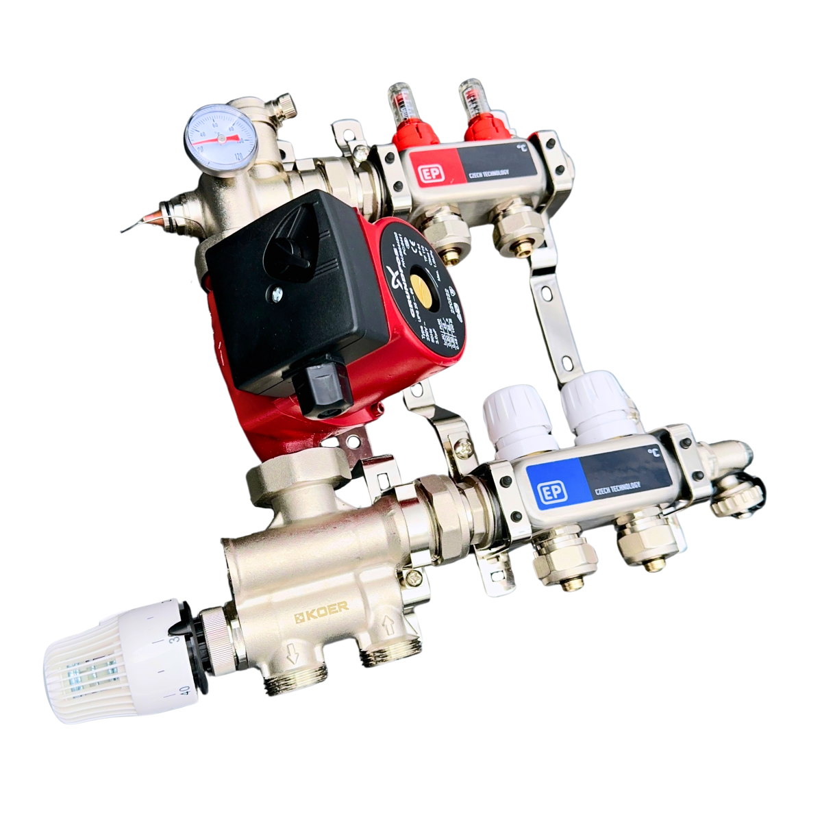 Колектор на 2 контури з нержавійки з насосом нижнє підключення Чехія, фото 1