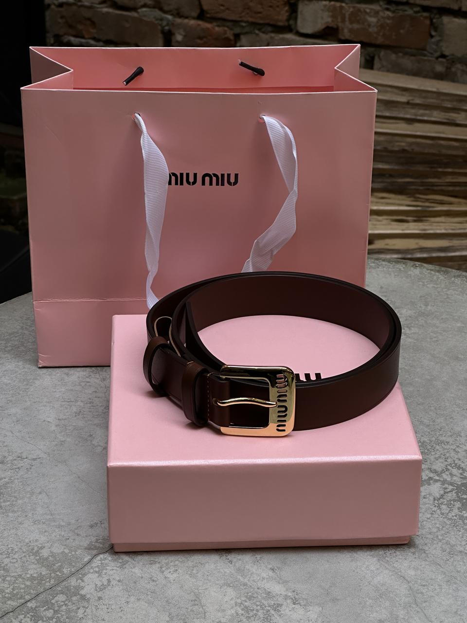 Шкіряний жіночий ремінь Miu Miu Nappa Leather Belt Brown