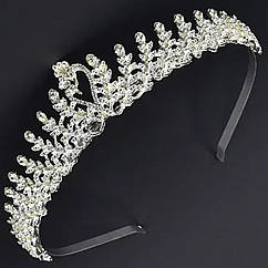 Корона діадема для торта з білими кришталевими стразами